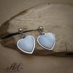 Стоманени обеци с бял седеф " Сърца" EK-015